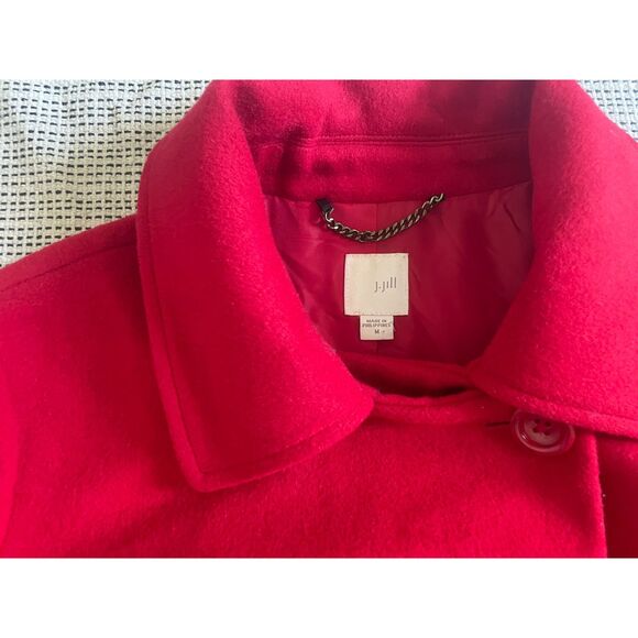 J Jill Womens Red Wool Blend Peacoat Jacket Med Classic Double Breasted Winter - Picture 5 of 8